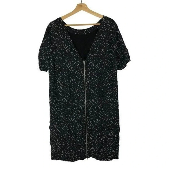 Madewell Black Zip Back Short Sleeve White Scatter Polka Dot Mini Dress 12 - Picture 5 of 6